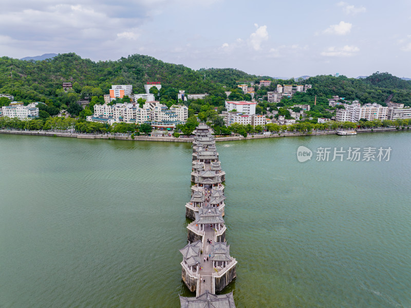 航拍夏季白天广东潮州韩江广济桥风光