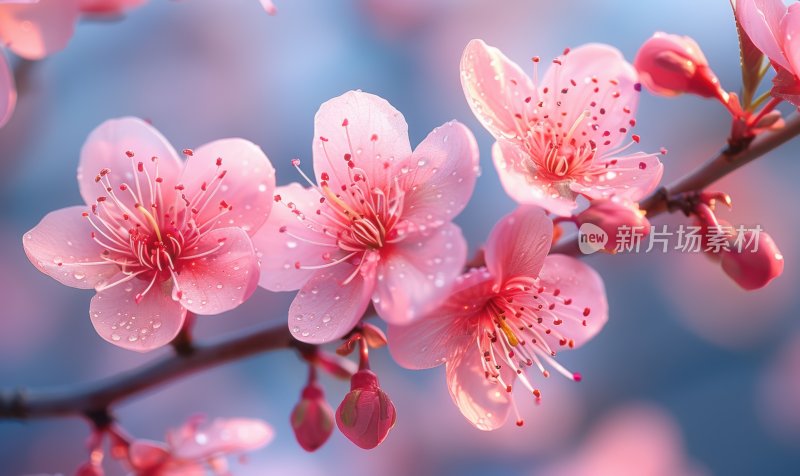 春日桃花盛开浪漫花朵清新花海背景