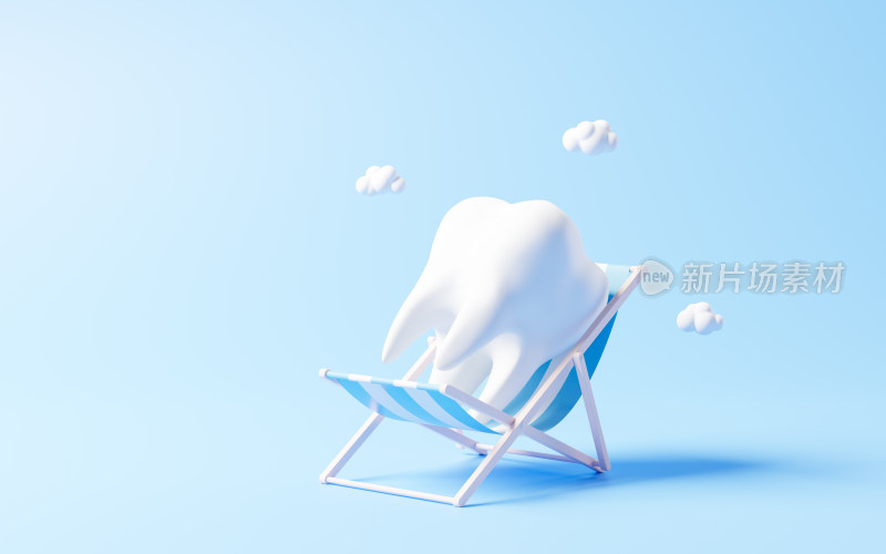 躺在沙滩椅上的牙齿3D渲染