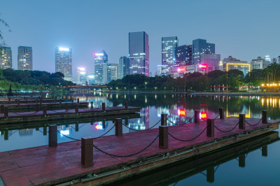 佛山千灯湖公园城市高楼建筑夜景灯光