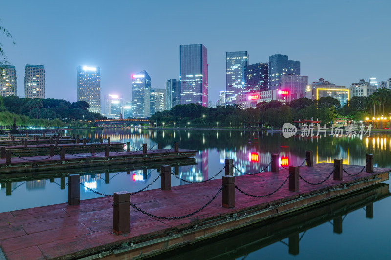 佛山千灯湖公园城市高楼建筑夜景灯光