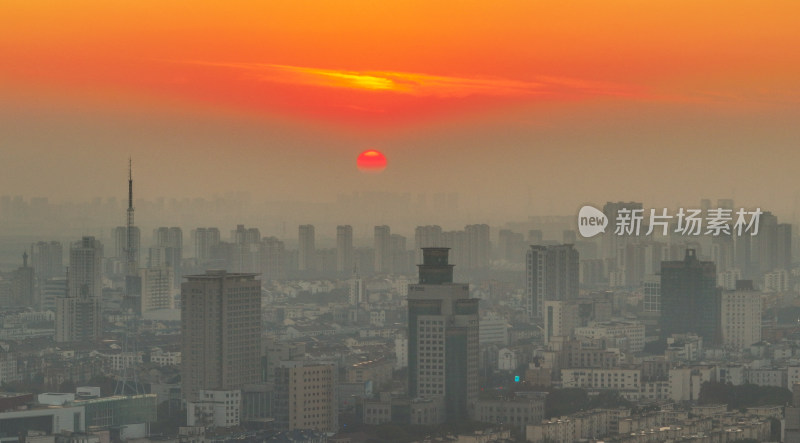 航拍昆山冬日城市日落风光大景