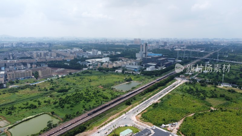 航拍广东省东莞市横沥镇城市风光