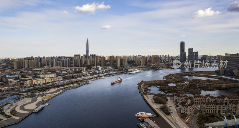 天津滨海海河响螺湾城市风光航拍