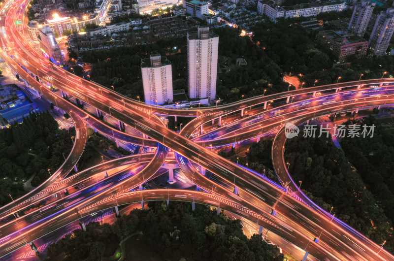 上海市区南北高架夜景城市风光