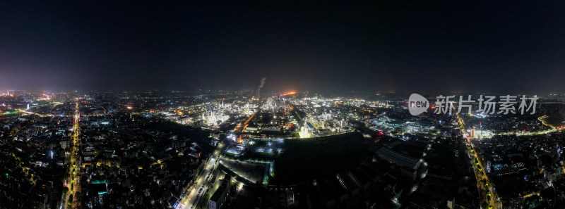 广东茂名城市夜景灯光航拍全景图