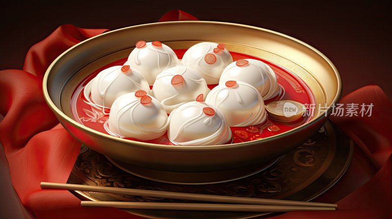 数字插画中国传统美食汤圆