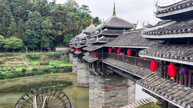 柳州三江程阳八寨景区程阳风雨桥航拍图