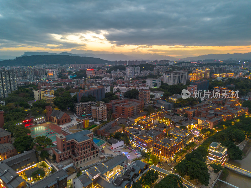 航拍福州烟台山繁华街道夜景