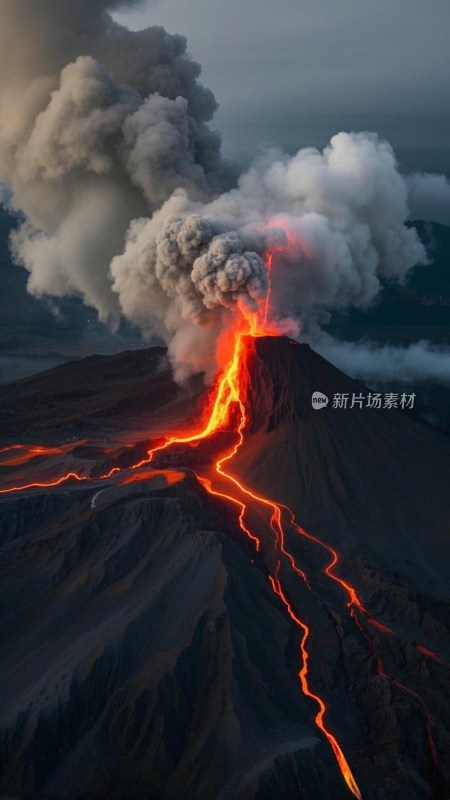 火山喷发熔岩流淌景象