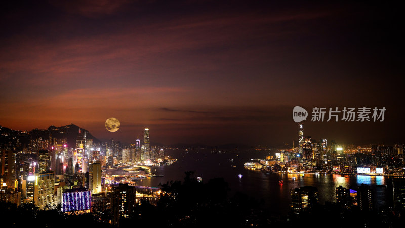 香港中秋月亮城市照片摄影太平山上赏月夜景