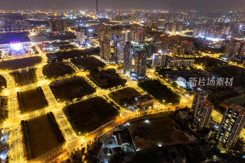 航拍四川成都城市夜景交通灯光