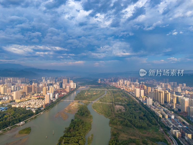 陕西宝鸡城市风光航拍图