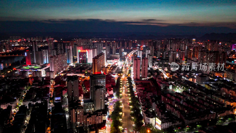 广西来宾城市夜景灯光交通航拍图