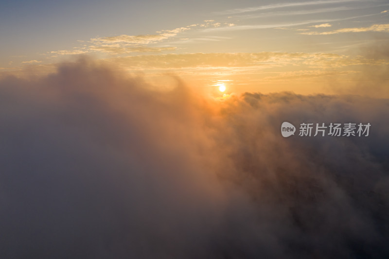 航拍城市云海日出风光