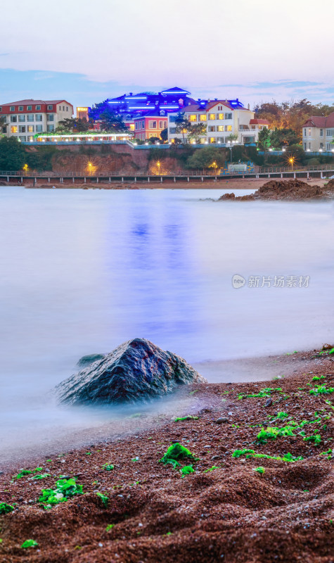 青岛海滨城市黄昏海边风景