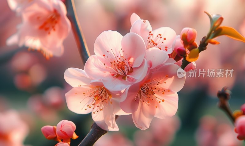 春日桃花盛开浪漫花朵清新花海背景