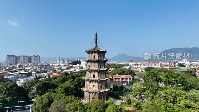 泉州东西塔航拍泉州西街开元寺夕阳日落风景