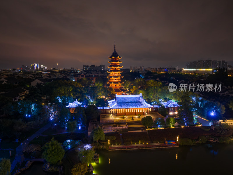 航拍苏州盘门景区中秋灯会夜景