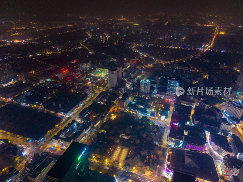 湖州城市大景夜景航拍