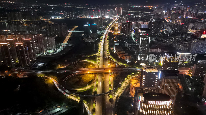 莆田城市夜景交通航拍图