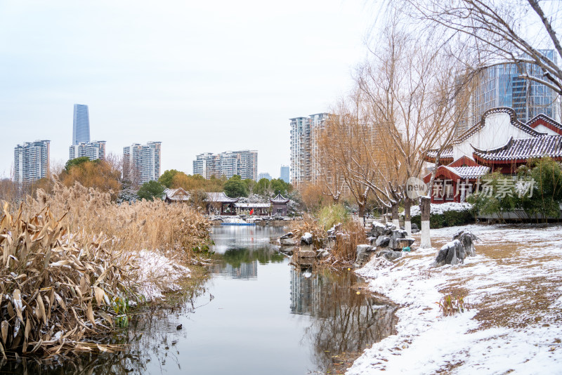 武汉沙湖公园冬天雪景