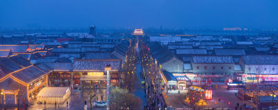 河南商丘古城雪景夜景航拍