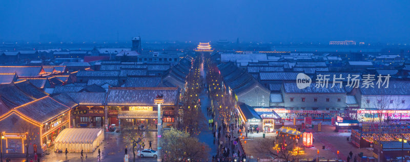 河南商丘古城雪景夜景航拍