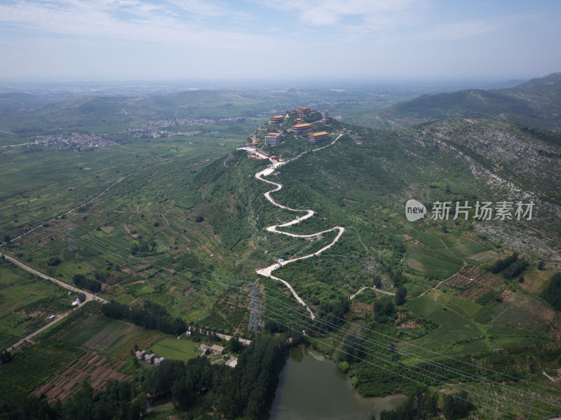 航拍山东枣庄峄城石榴园之大光明寺