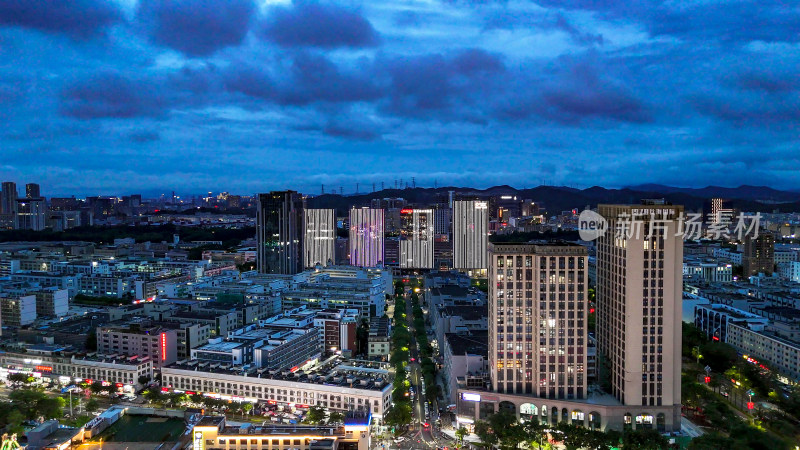 广东深圳城市夜幕降临夜景航拍