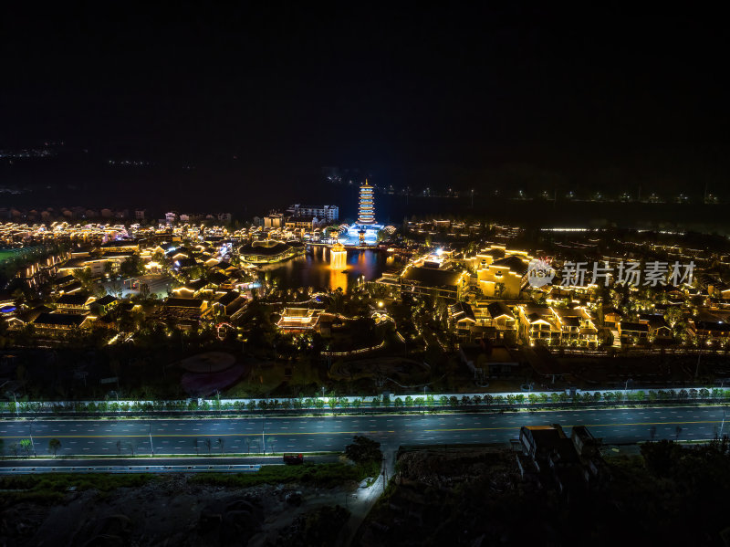 江西上饶网红景点婺女洲日落夜景航拍