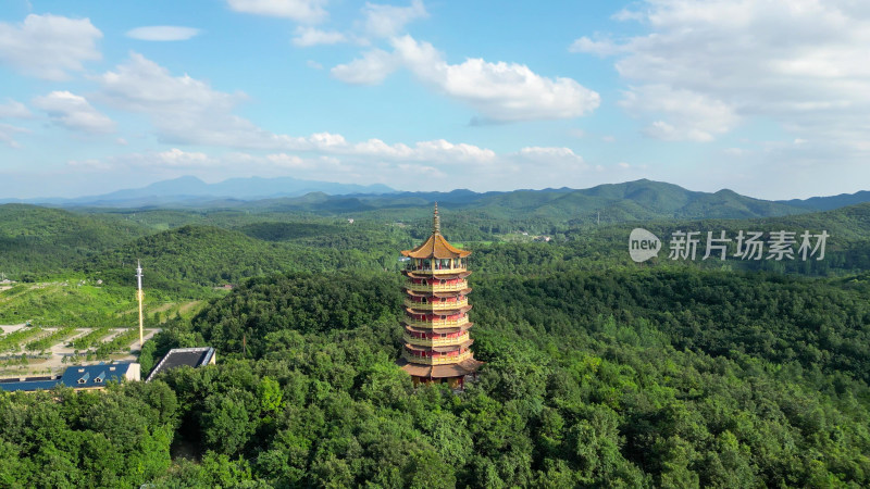 航拍湖北随州西游记公园佛光塔