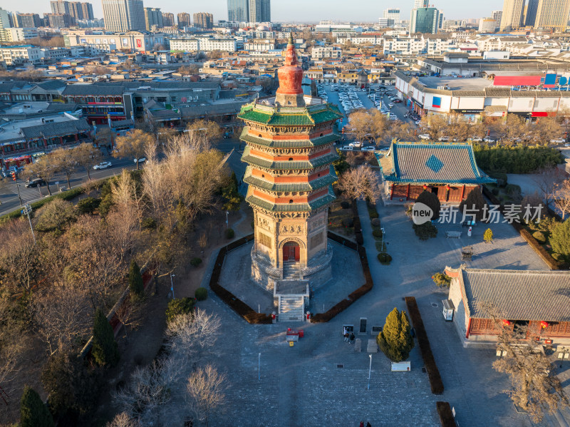 航拍河南安阳天宁寺塔和城市风光