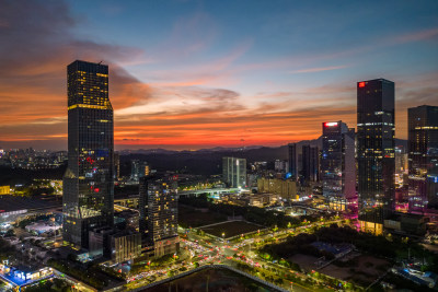 深圳北站晚霞和夜景