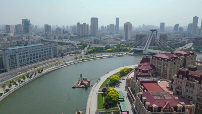 天津城市建设海河风光航拍