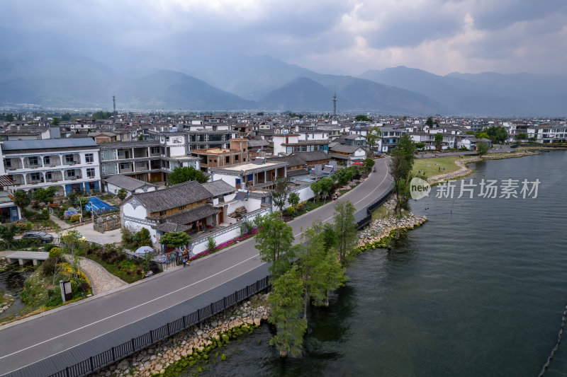 云南大理白族苍山洱海旁S弯高空航拍