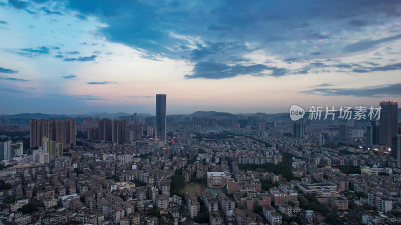 广东中山城市大景夕阳晚霞航拍图