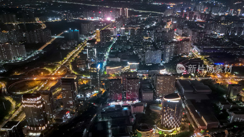 福建莆田商务区夜景灯光航拍图