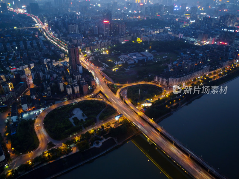 航拍衡阳湘江大桥夜景风光