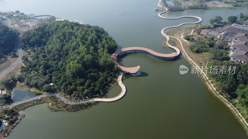 航拍广东省东莞市企石镇东清湖湿地公园