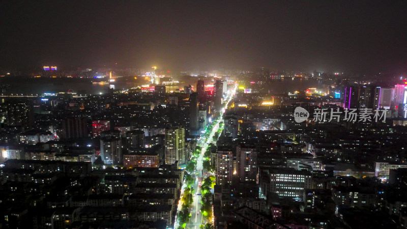 航拍湖北鄂州城市大景夜景交通