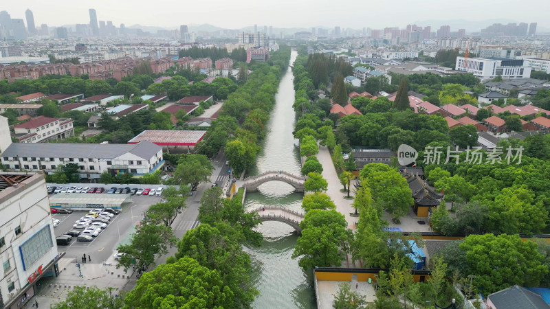 航拍江苏苏州江南水乡小桥流水