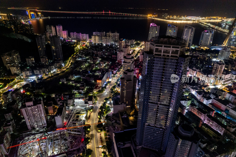 广东珠海夜景灯光航拍摄影图