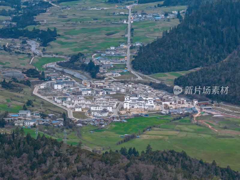 西藏林芝地区鲁朗小镇高空航拍