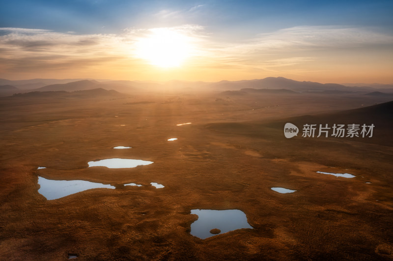 航拍乌兰布统影视基地景区草原日出风光