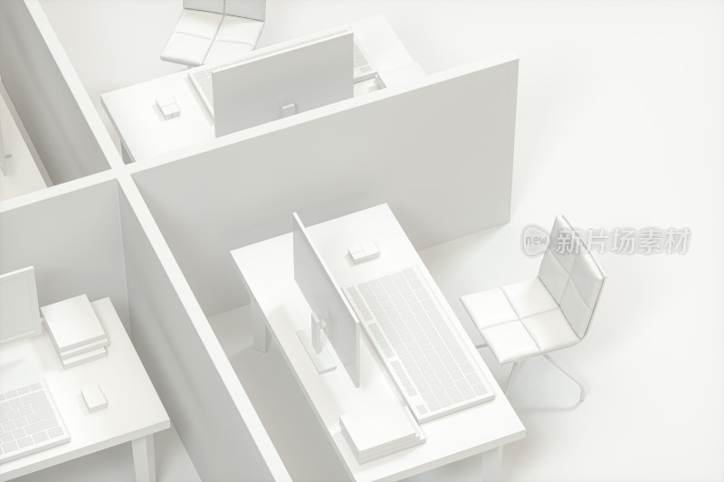 办公室室内场景白色模型 三维渲染