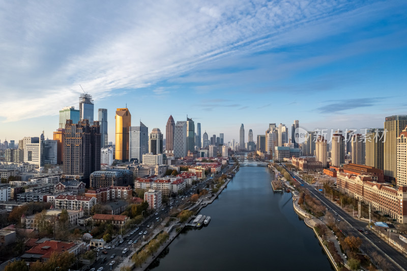 天津海河风景线小白楼CBD城市风光航拍