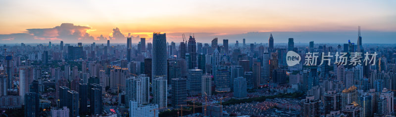 航拍上海浦西CBD高楼群夜景亮化