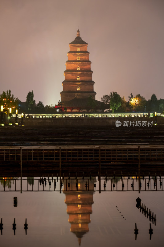 陕西西安大雁塔夜景风光