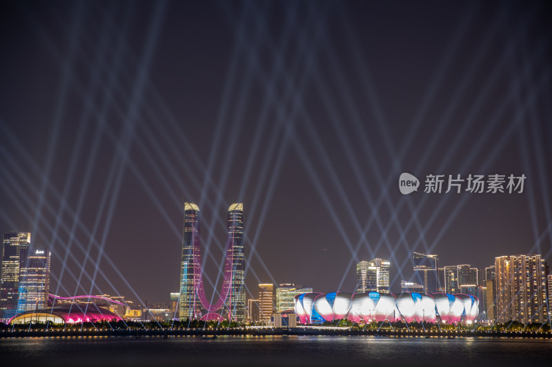 杭州亚运会灯光秀 奥体中心 杭州之门夜景